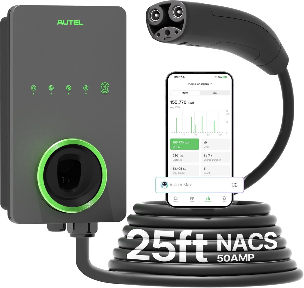 Autel MaxiCharger AC Lite Home 50A, 12 kW, NACS connector, hardwired, 25 ft cable